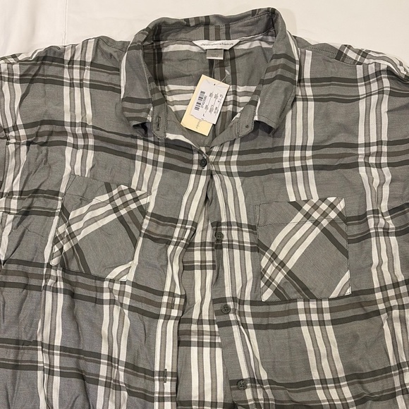 Christopher & Banks Gray and White Plaid Button-Up Shirt - Picture 3 of 4